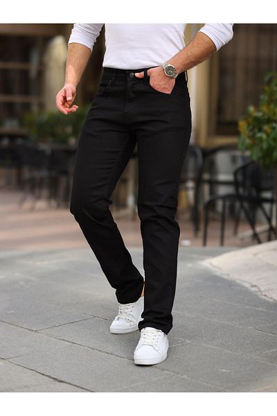 WOWA COMPANY Men's High Waist Wide Leg Black Stretch Jeans