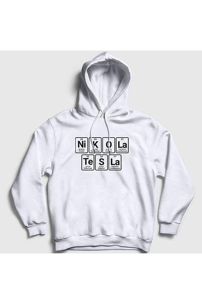 Presmono Φούτερ με κουκούλα Unisex Λευκό Περιοδικό Τραπέζι Επιστήμονας Nikola Tesla 337209 ττ