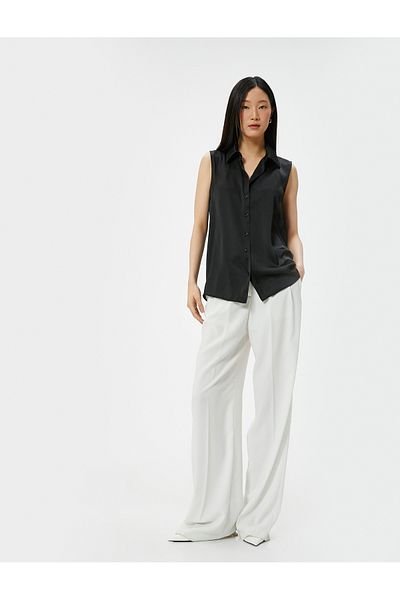 Koton Sleeveless Shirt Satin Buttoned Classic Collar