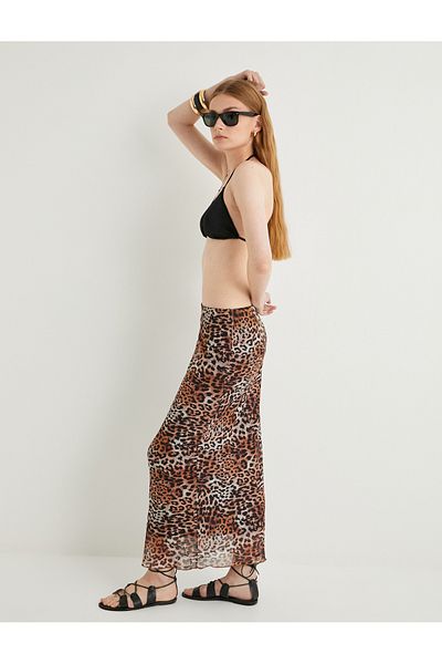 Koton Leopard Patterned Pencil Skirt Tulle Midi Size Standard Waist