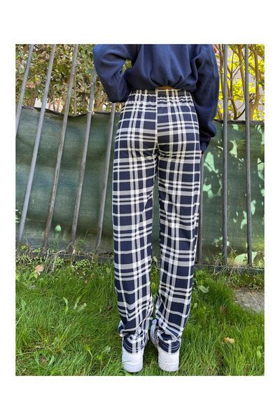 Modaley Giyim Pantaloni de pijama de damă cu model în carouri cu panglică -ml01