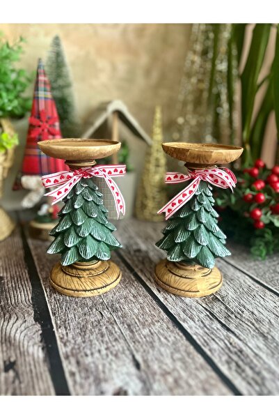 Dekor Çam Ağaçlı 2li Mumluk ,Şamdan ,Yeniyıl Dekorasyon Ürünleri