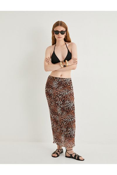 Koton Leopard Patterned Pencil Skirt Tulle Midi Size Standard Waist