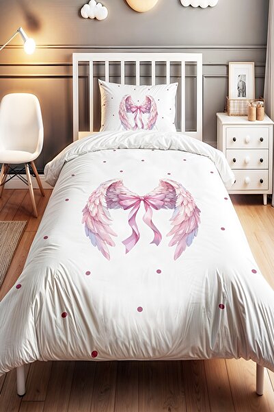 EVPANYA طقم غطاء لحاف للأطفال الرضع منقوش بأجنحة خرافية باللون الوردي