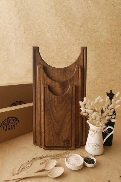 KATREMİA WOOD (مجموعة من 3) لوح عرض خشبي من خشب الجوز مكون من 3 قطع