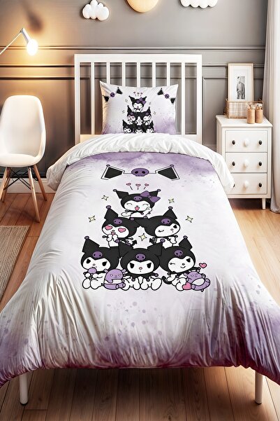 EVPANYA Mor Kuromi Birliği Desenli Tek Kişilik Bebek Çocuk Nevresim Seti