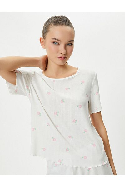 Koton Pyjama-Set mit Shorts, kurzärmlig, Rundhalsausschnitt, Blumenmuster