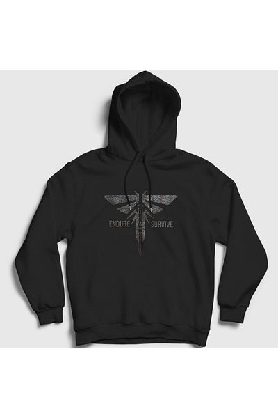 Presmono Unisex Black Endure And Survive V2 Παιχνίδι Last Of Us Φούτερ με κουκούλα 357867 ττ
