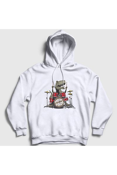 Presmono Φούτερ Unisex White Dinos Dinosaur Drums Drum Hooded φούτερ 370909 ττ