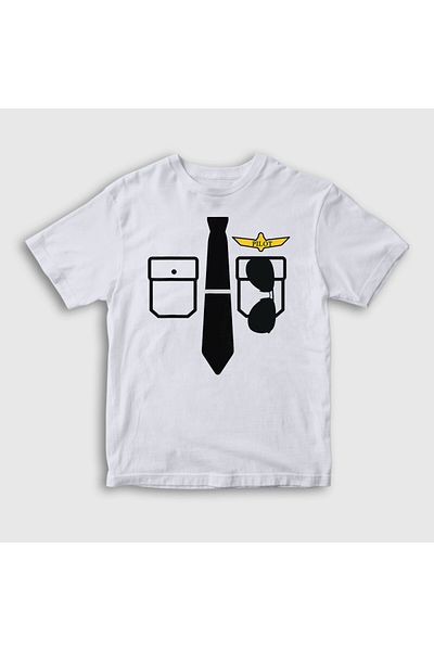 Presmono Tricou alb pentru copii, unisex, Captain Pilot Airplane405167tt