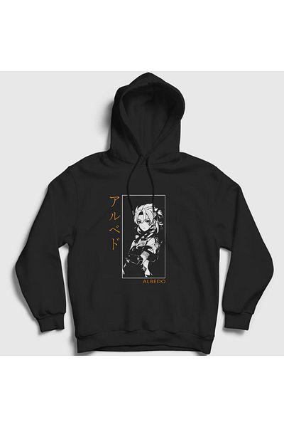 Presmono Φούτερ Unisex Black Albedo Game Genshin Impact με κουκούλα 356271 ττ