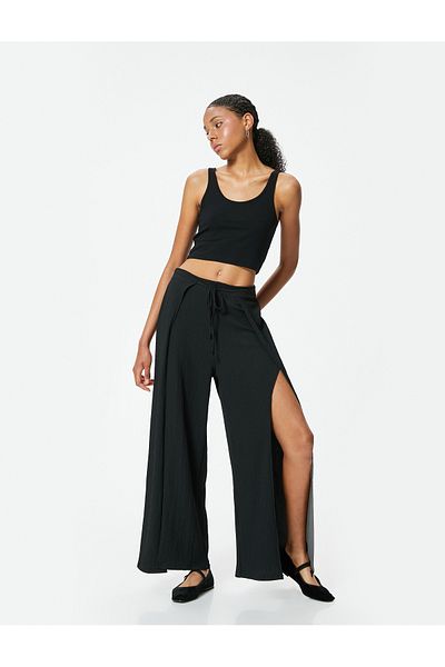 Koton Double-breasted Trousers Wide Leg Comfortable Fit Elastic Waist