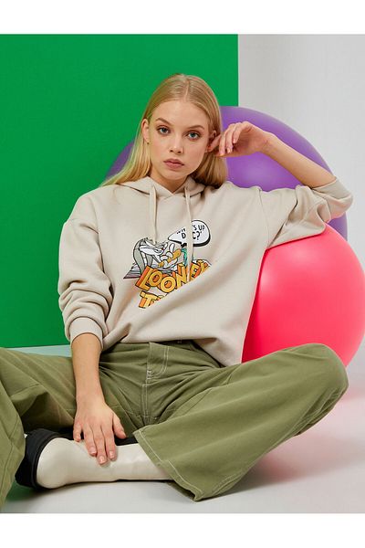 Koton Bugs Bunny Printed Sweatshirt Hooded Warner Bross Licensed Fleece Inside