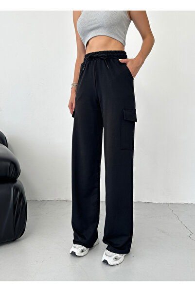 Babelook Γυναικείο φαρδύ παντελόνι φούτερ με δύο κλωστές, ελαστική τσέπη Cargo