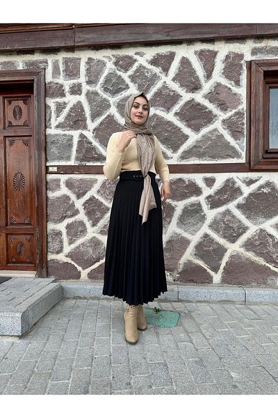 sümeyra Crepe Fabric Pleated Skirt and Sweater - Set of 2