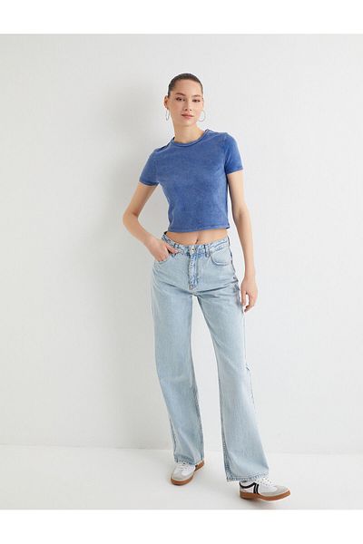 Koton Tricou Crop Efect Pale mânecă scurtă Decolteu Crew Slim Fit Bumbac