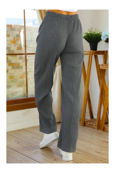 PİERLES Partea de jos de pijama pentru femei cu nervuri groase de iarnă - Antracit fără buzunare -p01