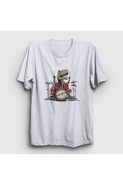 Presmono Μπλουζάκι Unisex White Dinos Dinosaur Drums Drum 370800 ττ
