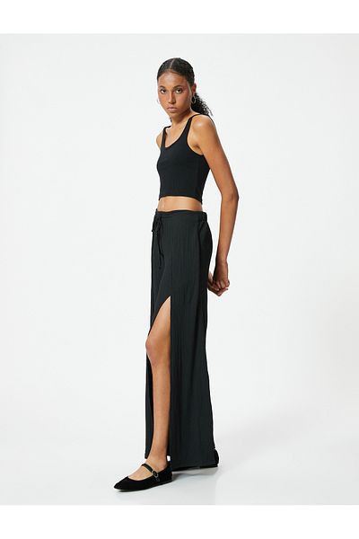 Koton Double-breasted Trousers Wide Leg Comfortable Fit Elastic Waist