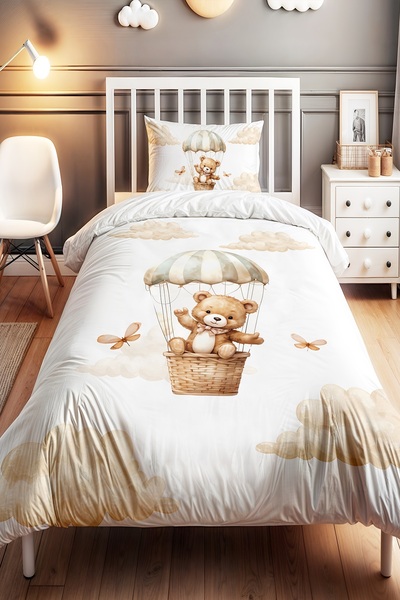 EVPANYA طقم غطاء لحاف للأطفال الرضع بتصميم دمية دب لطيفة على الغيوم