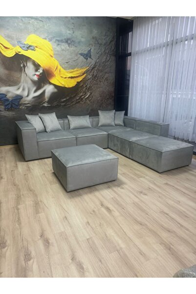 DREAM GARDEN Angelo 4 Modül + 2 Puf Köşe Koltuk Takımı Bayb Face Kadife Venüs 25