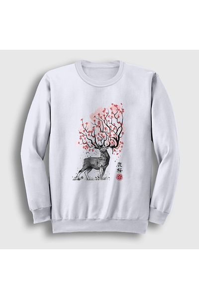 Presmono Φούτερ Unisex White Sakura Deer Deer 372721 ττ