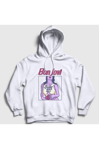 Presmono Φούτερ Unisex Λευκό Wet Bon Jovi με κουκούλα 389600 ττ