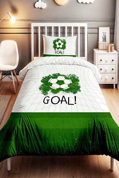 EVPANYA Yeşil Şeritli Futbol Goal Yazılı Desenli Tek Kişilik Bebek Çocuk Nevr...
