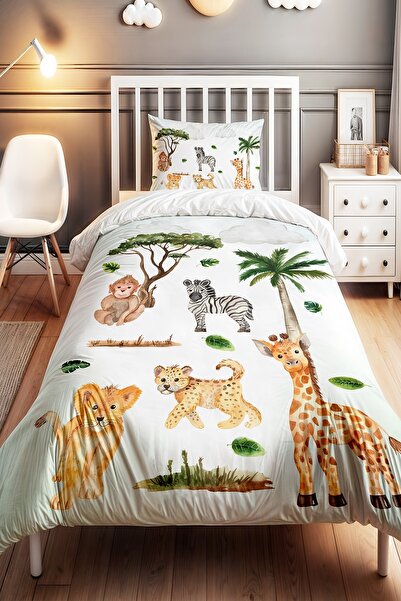 EVPANYA طقم غطاء لحاف للأطفال الرضع بنمط أوراق الشجر المتساقطة والسفاري