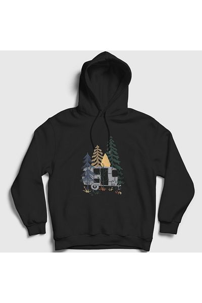 Presmono Φούτερ Unisex Black Caravan Camper Camping με κουκούλα 370611 ττ