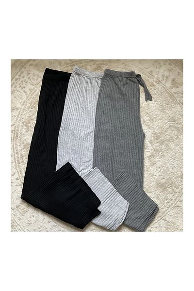 PİERLES Women's Winter - 3-Pack Thick Ribbed Pajama Bottoms, Pocketless Sweatpants Gfs -P01