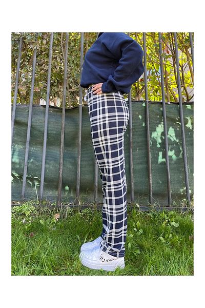 Modaley Giyim Pantaloni de pijama de damă cu model în carouri cu panglică -ml01