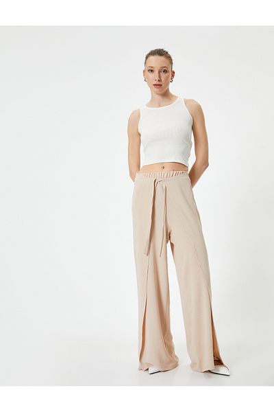 Koton Wide Leg Elastic Waist Trousers with Tie Detail and Cover