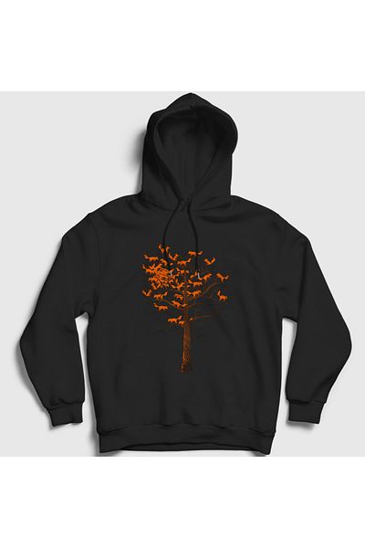 Presmono Φούτερ Unisex Black Tree Leaves Fox Fox με κουκούλα 368243 ττ