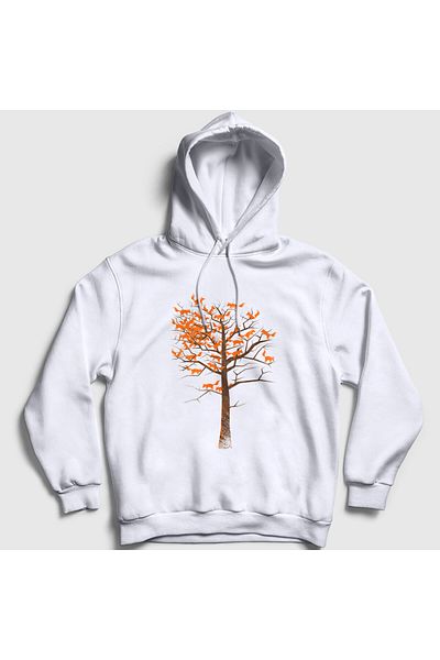 Presmono Φούτερ Unisex White Tree Leaves Fox Fox με κουκούλα 368243 ττ