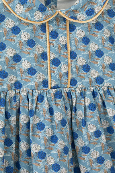 Maya And Luca Kız Çocuk Elbise Çiçekli Uzun Kollu Astarlı Biyeli %100 Pamuk