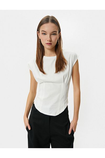Koton Sleeveless T-Shirt Corset Detailed Crew Neck Cotton