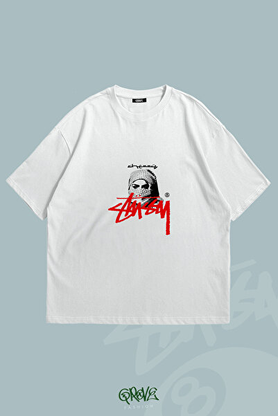 Grove Fashion Stüssy Arabic Minimalist Baskılı Unisex Oversize Tshirt