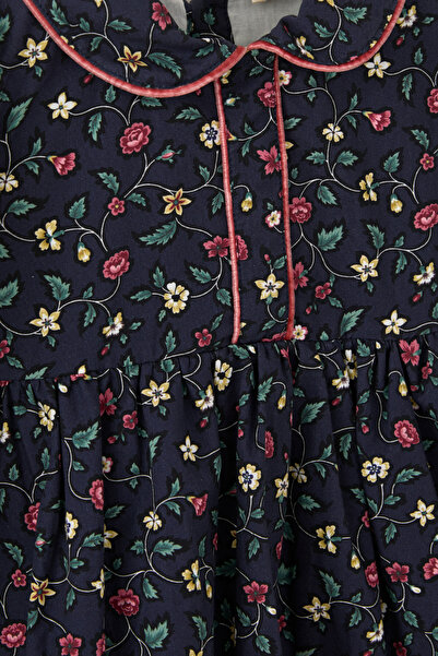 Maya And Luca Kız Çocuk Elbise Çiçekli Uzun Kollu Astarlı Biyeli %100 Pamuk