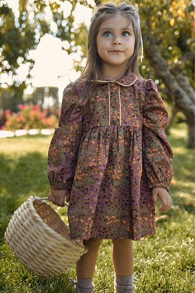 Maya And Luca Girl's Dress Floral Long Sleeve Lined Ribbed 100% Cotton