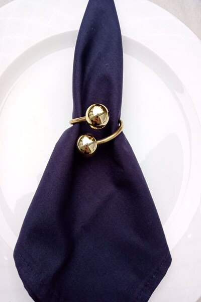 Emtory Home Parlak Gold Boncuklu 12 Adet Gold Metal Halkalı Peçete Yüzüğü