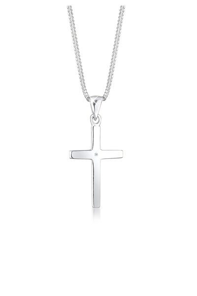 ELLI Halskette Damen Kreuz-Anhänger Basic mit Diamant (0,005 CT.) in 925 Sterling Silber