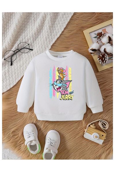 Massgai Unisex Παιδική φούτερ Tom And Jerry Visual Printed Προσαρμοσμένη βαμβακερή λαιμόκοψη