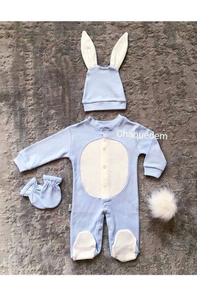 HappyMom طقم بذلة أرنب للأطفال حديثي الولادة باللون الأزرق