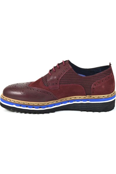 KOMCERO 2636 Genuine Leather Navy Blue & Claret Red High Sole Casual Men's Shoes