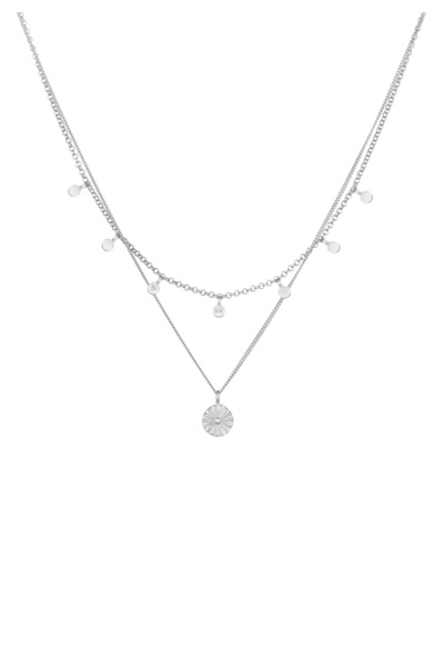 ELLI Dámský náhrdelník s přívěskem a vrstvou destiček, disk a slunce, stříbro 925, pozlacené