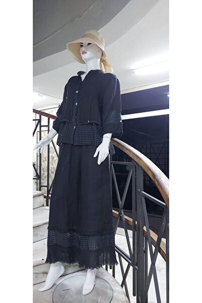 Bohem Stil İTALYAN FİSTO DETAYLI KETEN PANTOLON CEKET TAKIM