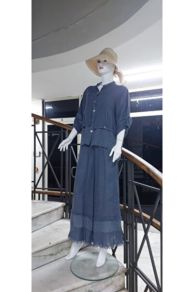 Bohem Stil İTALYAN FİSTO DETAYLI KETEN PANTOLON CEKET TAKIM