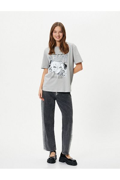 Koton T-Shirt Anime Κοντό μανίκι Crew Neck Βαμβακερό