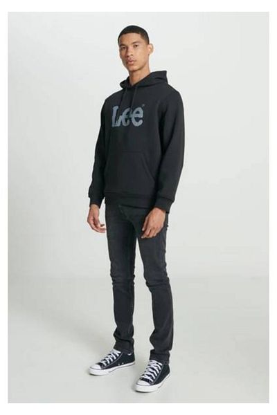 Lee Regular Fit Regular Cut Hooded Men's Black Big Logo Sweatshirt